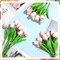 100 Pcs Artificial Real Touch Tulips Fake Artificial Tulip Flower Bulk Bouquet with Stem for Table Centerpieces Wedding Bridal Easter Mother's Day Garden Home Decor, 13.4''(Light Pink)